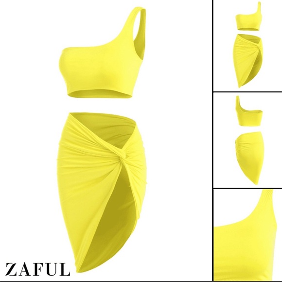 ZAFUL Double-layered One Shoulder Top And Twist Asymmetrical Skirt Set - Picture 1 of 14